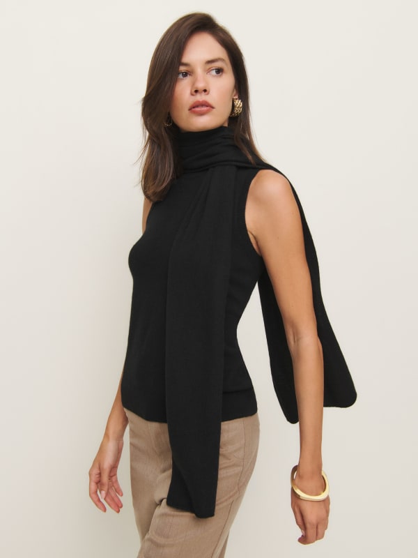 Elena Cashmere Scarf Tank - Black